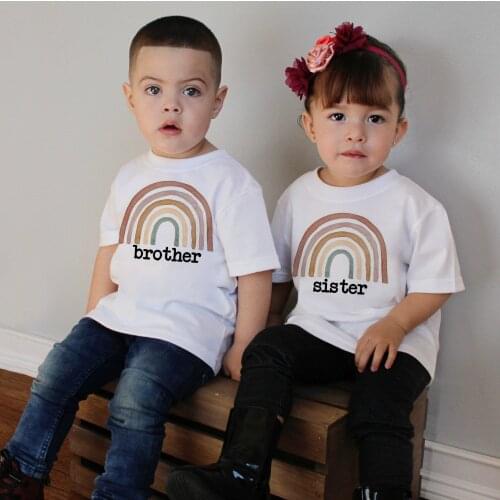 Browns Rainbow Brother and Or Sister Youth T Shirt Family Look Rainbow T-shirts Children Fashiontee Shirt Hot Sale Rainbow