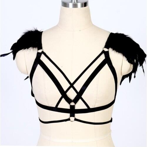 Goth Feather Wings Body Harness Epaulettes Shoulder Vintag Sheer Bra Angel Feather Wing BurningMan Midnig Wear Wedding Bra