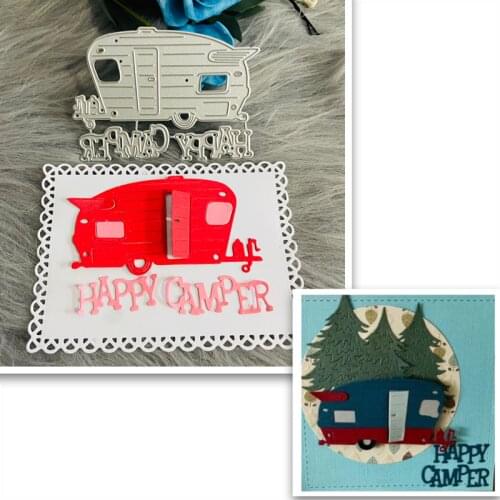 Happy camper camping truck car die Metal Cutting Dies DIY Scrapbook Paper Cards Embossing Craft Die Cut handmade craft