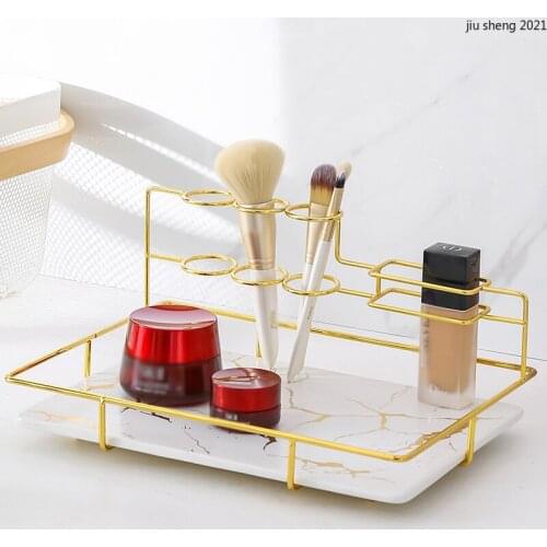 European Style Ceramic Marble Storage Tray Bathroom Electric Toothbrush Holder Desktop Skin Care Products Bathroom Supplies Rack