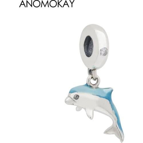 Anomokay Classic Blue Enamel Dolphin Pendant Charm fit Bracelet Necklace Cute Ocean Dolphins Animal Beads for DIY Jewelry Making