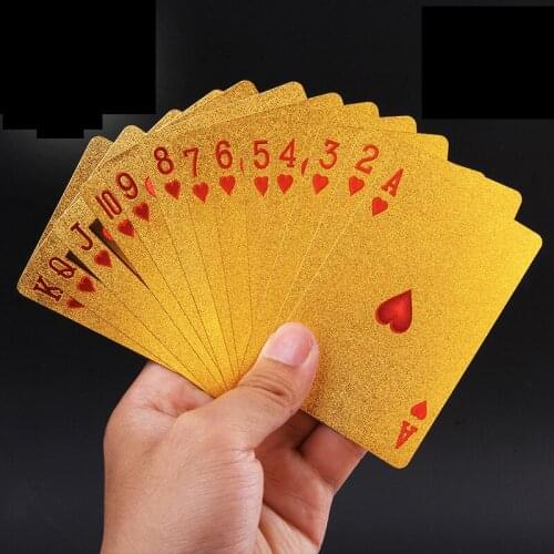 Classic toys Golden Playing Cards Deck gold foil poker set Magic card 24K Gold Plastic foil poker Durable Waterproof Cards