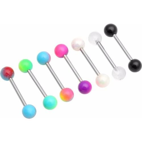50pcs Body Jewelry Acrylic Ball Tongue/ Nipple Ring Barbells Bar New Colors Body Piercing Jewelry 14Gx16mmx6mm/6mm