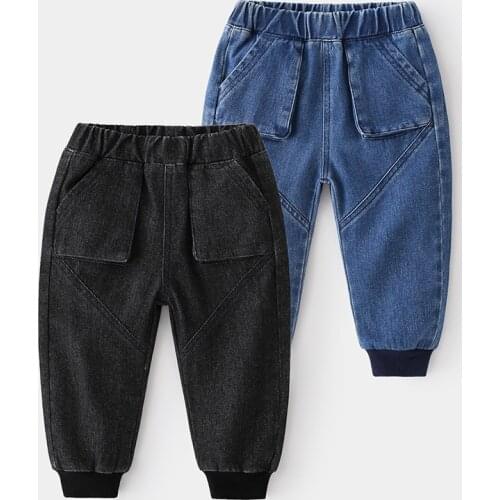 2021 Autumn Boys Jeans Baby Denim Clothes Spring Childrens Pants Causal For Kids Medium Waist Pure Color Cotton Clothing 2-6y