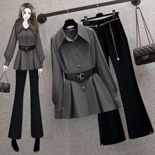 2 Piecec Set 2021 Fashion Autumn Winter Western Style Age Reducing Tooling Suit Womens Black Suit Coat Pant