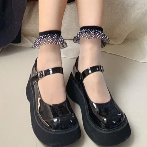 Cute Lace Socks Women Summer Lolita Glass Crystal Silk Socks Japanese Fashion Ruffles Sock Party Wear Calcetines De La Mujer