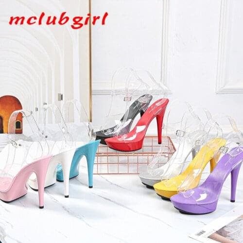Mclubgirl Model High Heels Thin Heels Sexy Black Waterproof Platform 13cm Hentian Super High Heels Sandals Female LFD