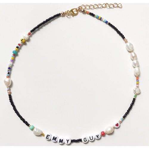 Fashion Personalized Name NecklaceBlack Rice Beads Natural Pearl Mix and Match 2021 Trendy Jewelry For Man Women Custom Gift