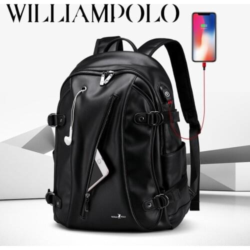 WILLIAMPOLO Fashion Men Backpack for Laptop 15.6"USB Port Waterproof Travel Backpack Large Capacity College Student School Bags