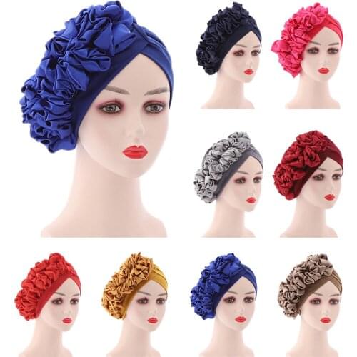 Fashion Women Turban Caps Big Flowers Headscarf Bonnet Wedding Party Hat Head Wrap Ready To Wear Muslim Hijab Scarf Turbante