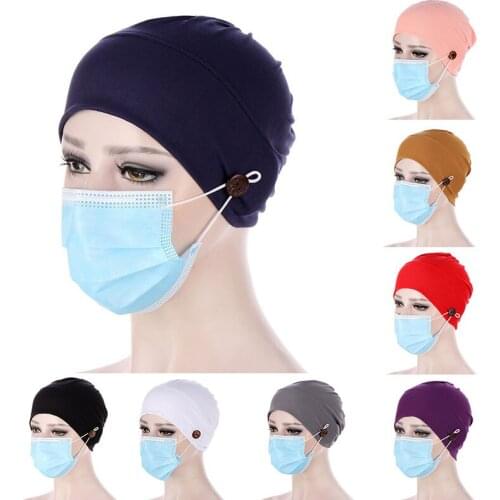 Muslim Inner Hijab Cap With Button Bonnet Hat Round Headscarf Folds Head Cover Turban Hat Resuable Chemo Hat Head Accessories