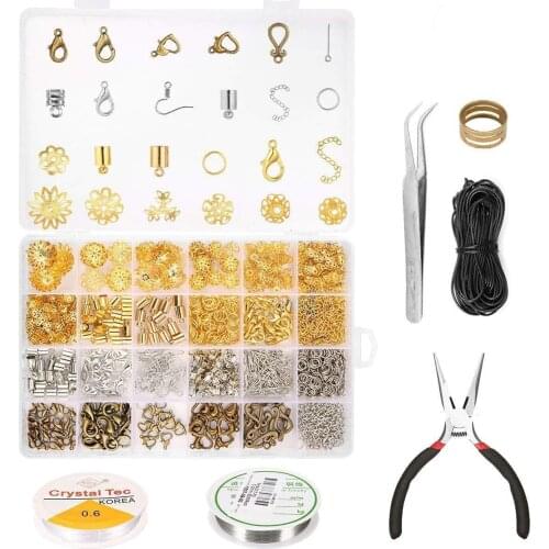 Alloy Jewelry Supplies Kit Accesories Earring Hook Open Jump Rings Lobster Clasps Tail Chain Jewelry Tool Plier for DIY Making