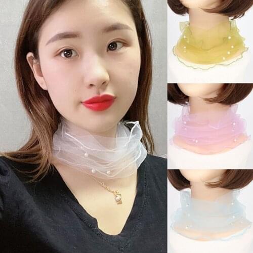 11 Color Beaded Solid Color Neck Cover Summer Sunscreen False Collar Silk Breathable Mesh Childrens Accessory