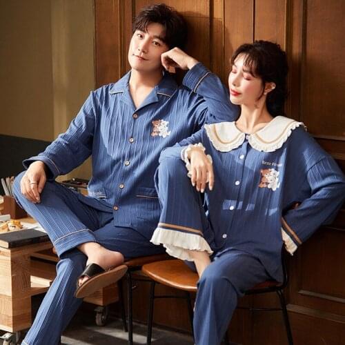SLPBELY Couple Pajamas Nightwear Suit Spring Cotton Cartoon Cute Long Sleeves+Pants Leisure Household Lover Homesuit Set Pyjamas