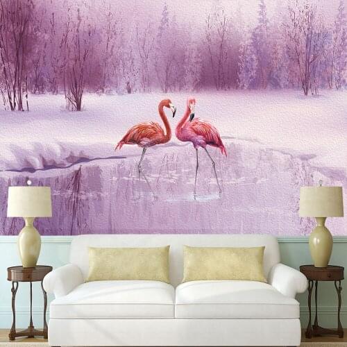 Custom 3d wallpaper new modern creative dream flamingo snow background wall - waterproof high-grade materials
