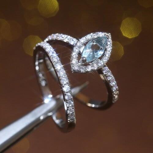 Luxury Blue Zircon Mens and Womens Ring Wedding Rings Fashion Prom Engagement Gift Jewelry Set Ring