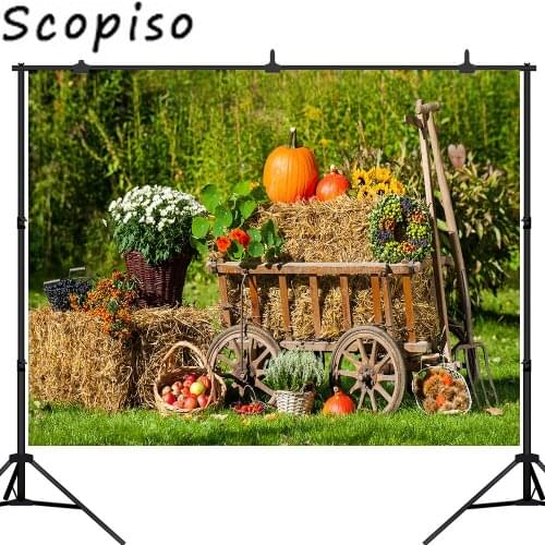Scopiso Autumn Pumpkin Old Farm Car Haystack Photography Backdrops Thanksgiving Day Photo Background Kids Adults Studio Prop