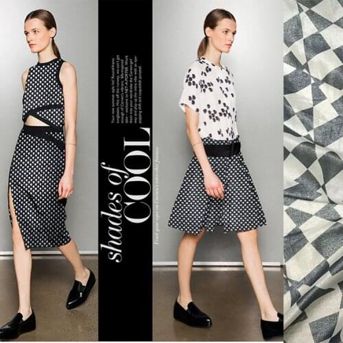 Silk Cotton Fabric Dress Black white silver printed cloth thin summer brand clothing silk dress