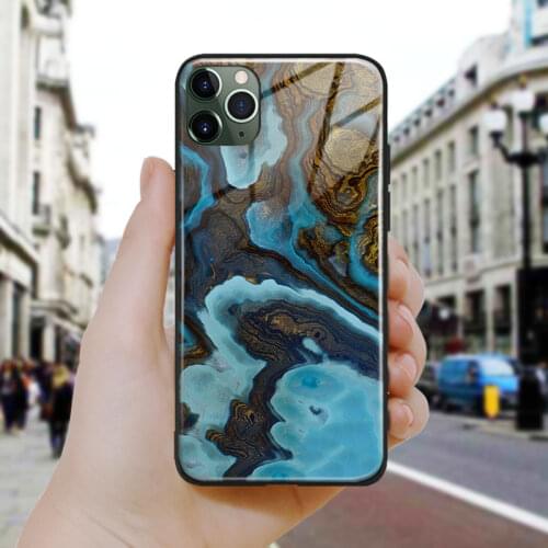 Blue Agate Marble Nordic Abstract Silicone Glass Phone Case Shell Cover For iPhone SE 6 6s 7 8 Plus X XR XS 11 12 Mini Pro Max