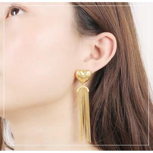 Rongho Vintage Crystal Heart Earrings for Women Hiphop Jewelry Gold Chain Tassel Pendant Female Brincos Romantic Bijoiux Gift