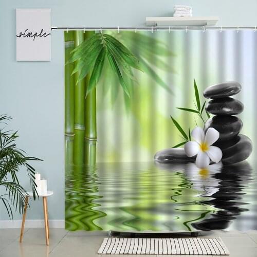 Zen Spa Shower Curtain Green Plants Orchid Stone Lake Natural Scenery Bathroom Wall Decor With Hook Waterproof Hanging Screen