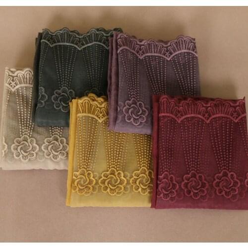 Women Floral Lace Scarves Shawl Plain Cotton Hijabs Muslim Head Wraps Headband Scarves 11 Color 200*85cm 10pcs/Lot Wholesale