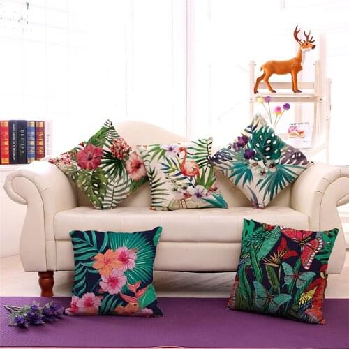 ZXZXOON Decorative Throw Pillow Case Cover Tropical Plants, Flamingos, Butterflies Polyester Cushion Cover For Sofa Home