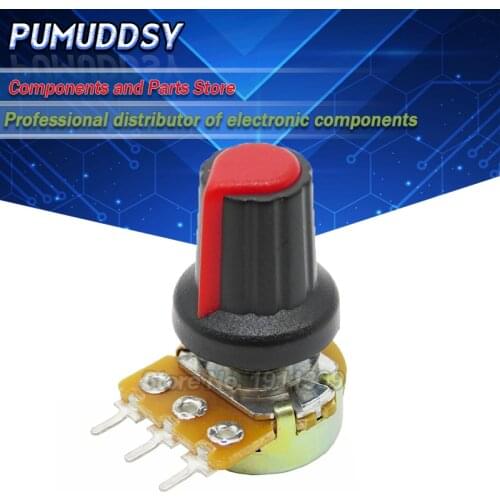 10 pair(20pcs) WH148 Shaft Amplifier Dual Stereo Potentiometer 3Pin 15mm + AG2 red 15*17MM Knob 1K 5K 10K 50K 100K 500K 250K
