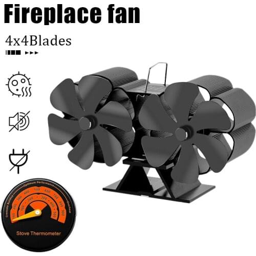 12 Blades Fireplace Fan Dual Head Heat Powered Stove Fan Aluminium Silent Eco-Friendly For Wood Log Burner Silent Warmth Winter