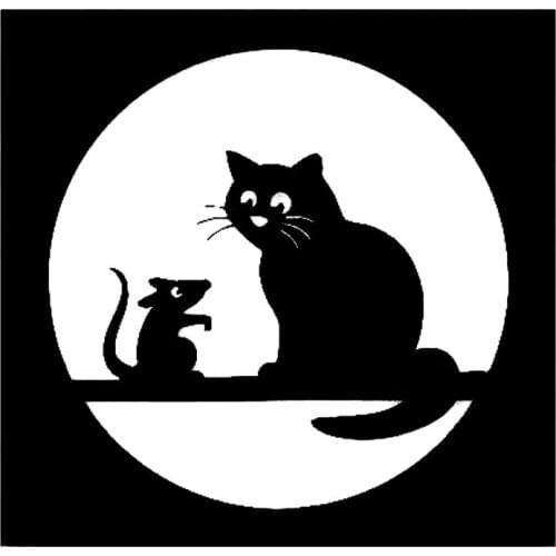 13.9cm*13.4cm Cat Mouse Pet Fashion Car Sticker Car Styling Vinyl Decal Black/Silver S3-6171