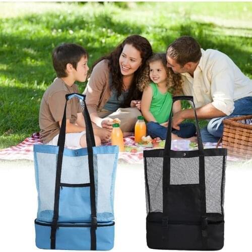 2 In 1 Outdoor Camping Beach Mesh Tote Bag With Detachable Cooler Bag Packing Organizer Multifunctional Waterproof Backpack