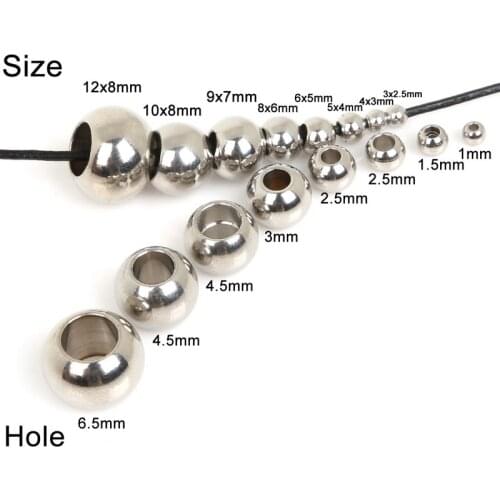New Coming 5-50pcs/lot Hole Size 1-6.5mm Stainless Steel Loose Spacer Beads for Bracelet Necklace Jewelry Making