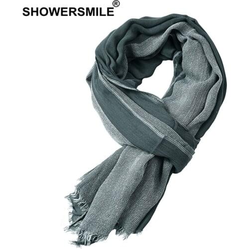 Black Cotton Linen Scarf Men Long Patchwork Scarf for Men Tassel Winter Mens Scarves Fashion Mens Accessories