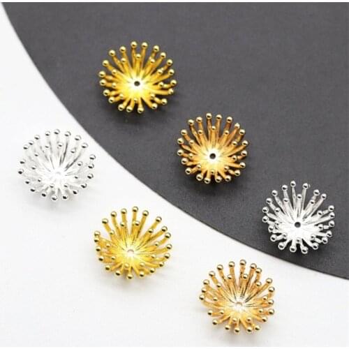 2pcs Floral Pistil Stamen Shape 15mm Gold/Silver Preserving Plated Copper Metal Loose Beads for Jewelry Making DIY Flower