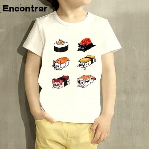 Kids French dog/Pug/Sloth Sushi Cartoon Design T Shirt Boys/Girls Short Sleeve Tops Children Cute T-Shirt,HKP2160