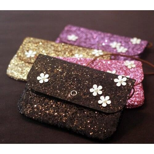 Kids Bags Glitter Shoulder Bags Flowers Child Messenger Bags Baby Girl Coins Purse Black Fashion Birthday Gift Sequins Bags