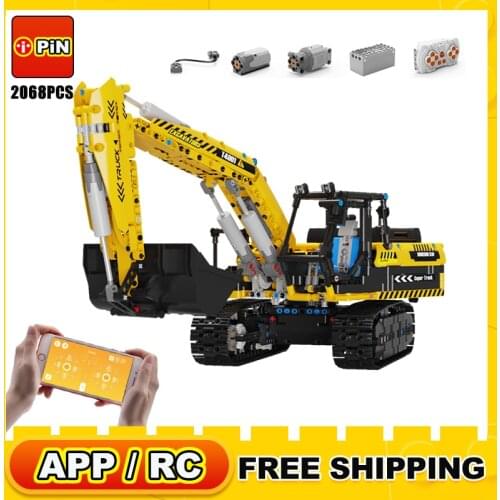 High-Tech Remote Control City Engineering Truck Vehicle Building Blocks App Rc Car Forklift Crane Mechanical Bricks Toys Boys