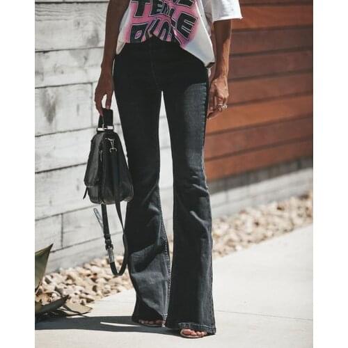 Mom Elastic High Waisted Jeans Black Skinny Flare Jeans Women Plus Size Bell Bottom Jeans Stretch Skinny Trousers Bell Bottoms