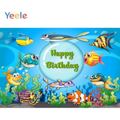 Yeele Birthday Underwater World Party Cartoon Fish Child Photo Backdrops Customized Photographic Backgrounds For Photo Studio
