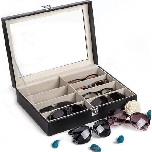 PU Leather 8 Pieces Eyeglasses Storage and Sunglass Glasses Display Case Organizer Dustproof Storage Display Box