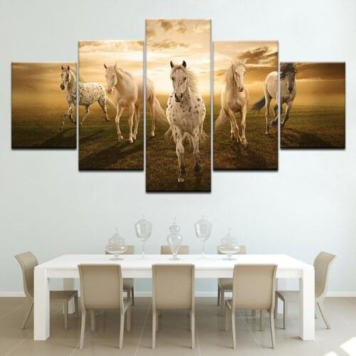 5pcs Animal Painting Horses Running Modular Frame Canvas Prints Picture Running Horse Oil Painting Wall Art Home Decor Artwork
