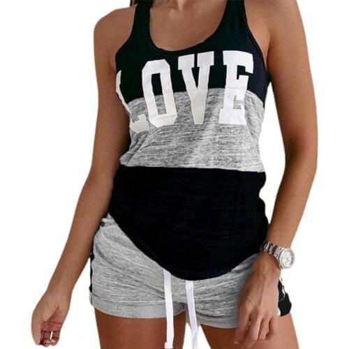 Summer Casual Loose Two Pices Set Tracksuit Letter Design Drawstring Women Sleeveless Top Pajama Lounge Shorts Streetwear Sets