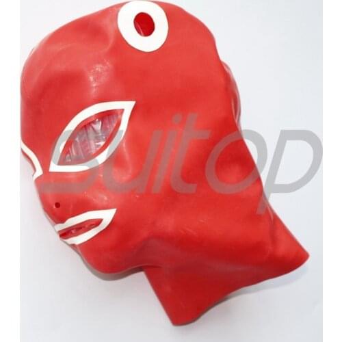 Suitop latex Hoods for women with two hairs holes in red