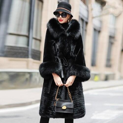 Fur Wool High Quality Jacket Genuine Fox Fur Collar Hooded Jackets for Women 2020 Thicken Warm Women Coats Ropa De Mujer Zjt498