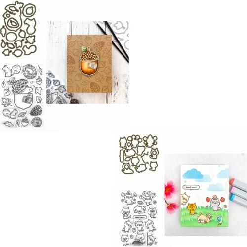 Lovely Squirrel With Favourite Food Pinecones Leaves Emotional Cat Cutting Dies & Clear Stamps DIY Paper Craft 2020 New #9