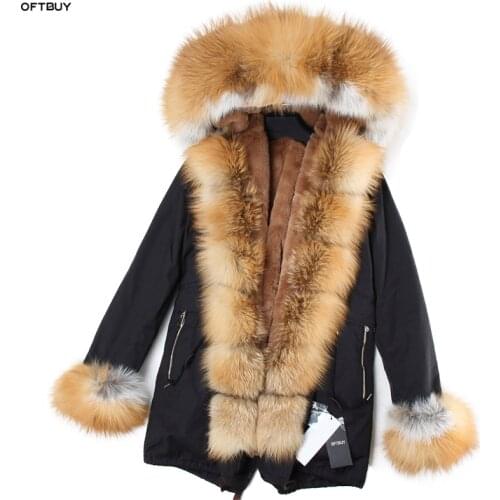 OFTBUY 2020 real fur coat Winter Jacket Women Coat Real fox Fur collar loose long Parka Streetwear Outerwear new korean fashion