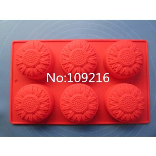 Wholesale!! 1pcs Six Holes Sunflower Green Good Quality 100% Food Grade Silicone Cake/Pudding/Jelly Bakeware DIY mold