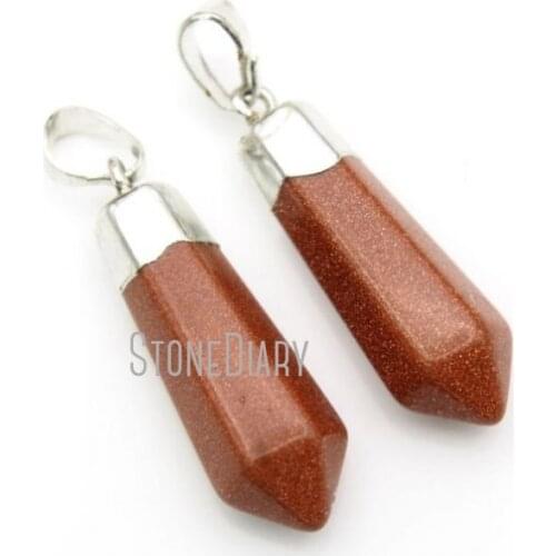 H-PP15 10pcs Healing Natural Stone Crystal Pillar Point Charm Hot Pendant with Gold Or Silver Cap 30mmx10mm