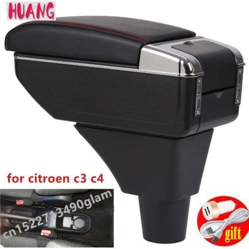 For Citroen C3 C4 Armrest Box Center console central Store content box cup holder accessories parts USB Charging heighten