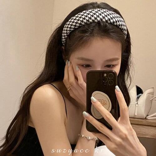 Retro houndstooth card mouth headband plaid hairpin net red wide side wild go out simple headdress headband female pressure hair